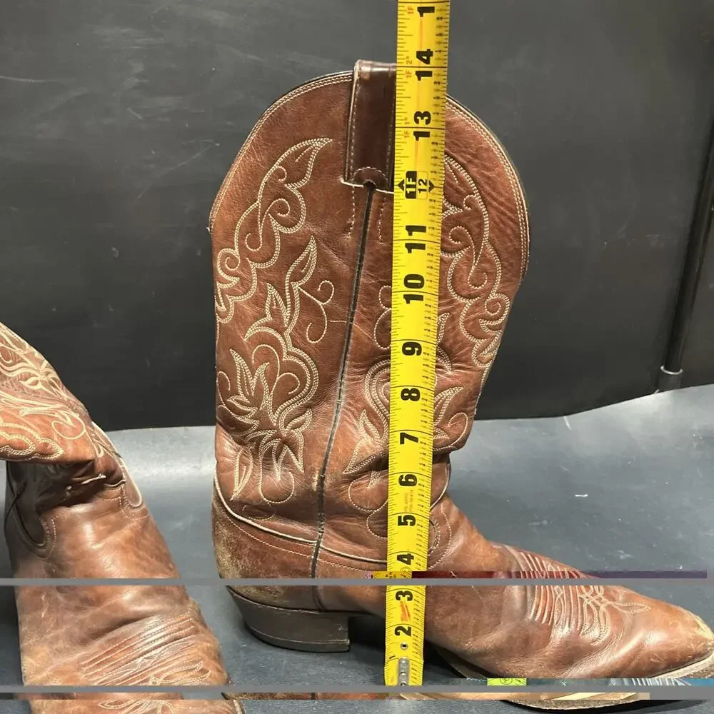 Vtg Justin Boots Cowboy Embroidered Boots Men’s Size 12 A, Style 2555 Brown